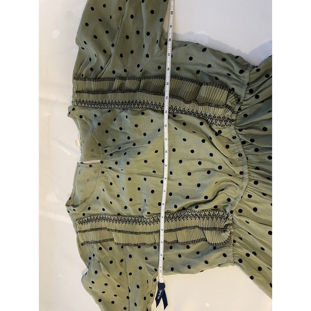 MINE Size Large Green Floral Romantic Polkadot Ruffle Neckline Peplum Waist - Picture 9 of 10